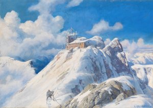 Der Zugspitzgipfel mit Wetterwarte und Munchner Haus by Rudolf Reschreiter Oil Painting