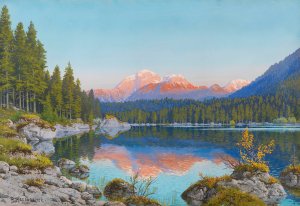 Hintersee und Hoher Goll by Rudolf Reschreiter Oil Painting