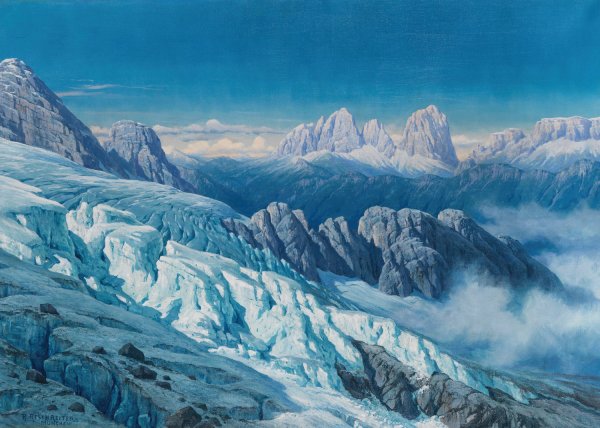 Langkofelgruppe vom Marmolata-Gletscher  by Rudolf Reschreiter - Hand-Painted Oil Painting Reproduction