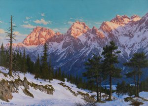 Winterliche Abendstimmung bei Mittenwald by Rudolf Reschreiter Oil Painting