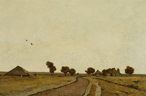 Hollandische Landschaft mit GehOften  by Rudolf Ribarz - Hand-Painted Oil Painting Reproduction