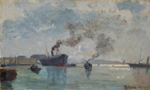 Schiffe im Hafen by Rudolf Ribarz Oil Painting