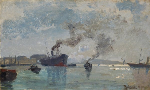 Schiffe im Hafen  by Rudolf Ribarz - Hand-Painted Oil Painting Reproduction