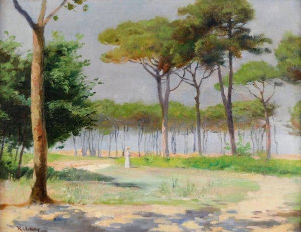 Spaziergang im Pinienhain by Rudolf Ribarz - Hand-Painted Oil Painting Reproduction