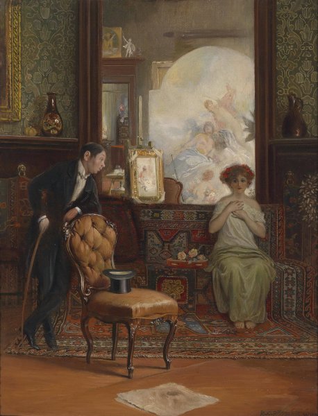 uberraschender Besuch by Rudolf Rossler - Hand-Painted Oil Painting Reproduction