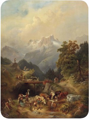 Almabtrieb im Hochgebirge by Rudolf Swoboda Oil Painting