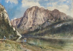 Altaussee Lake and Face of Mount Trissel Oil painting by Rudolf Von Alt