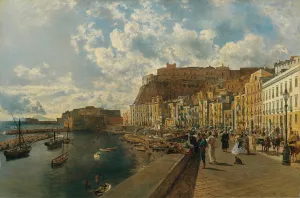 Am Strand von Santa Lucia in Neapel by Rudolf Von Alt Oil Painting