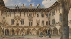 Courtyard of Krakow University by Rudolf Von Alt Oil Painting