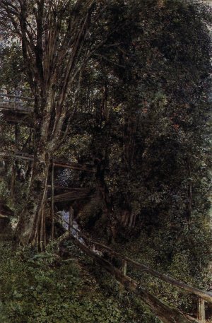 Figures on a Bridge Over a Stream at Gastein by Rudolf Von Alt Oil Painting