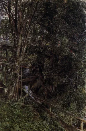 Figures on a Bridge Over a Stream at Gastein by Rudolf Von Alt Oil Painting