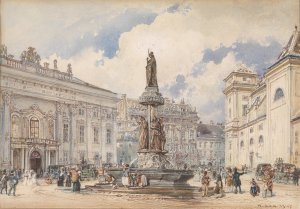 Freyung mit Austriabrunnen Oil painting by Rudolf Von Alt