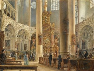 Interior Of The Franciscan Church, Salzburg Oil painting by Rudolf Von Alt
