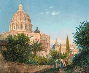 St Peter's From The Vatican Garden by Rudolf Von Alt Oil Painting