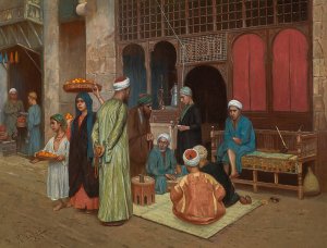 Outside A Coffee House by Rudolf Weisse Oil Painting