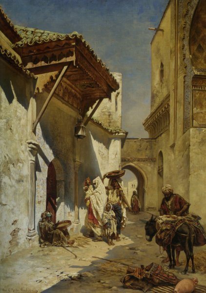 A Street Scene by Rudolph Gustav Mueller - Hand-Painted Oil Painting Reproduction