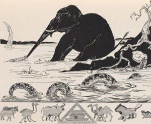 This is the Elephant's Child having his nose pulled by the Crocodile by Rudyard Kipling Oil Painting