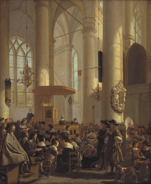 Interior of a Dutch Church  by Rutger Van Langevelt - Hand-Painted Oil Painting Reproduction
