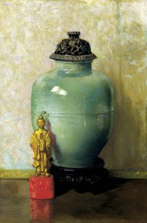 Green Chinese Jar by Ruth Payne Burgess Oil Painting