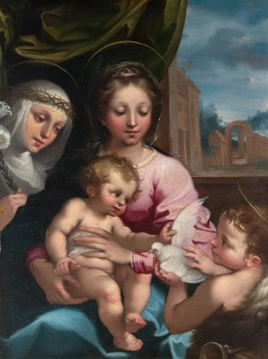 Virgin and Child with the Young Saint John the Baptist and Saint Catherine of Siena by Rutilio Manetti Oil Painting