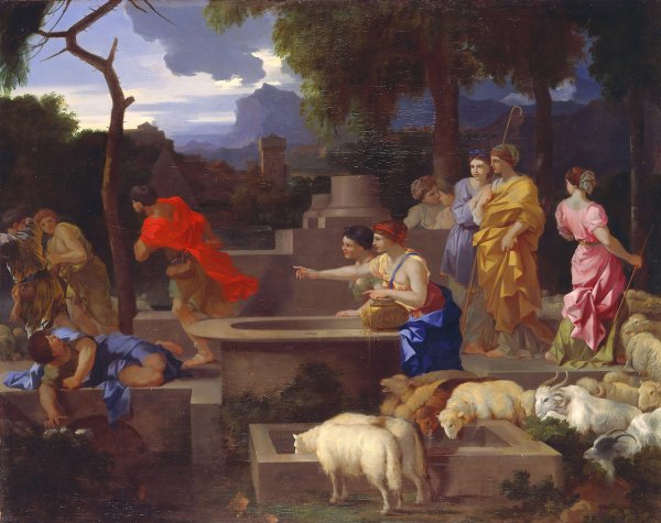 Moses Defending the Daughters of Jethro  by Sebastien Bourdon - Hand-Painted Oil Painting Reproduction
