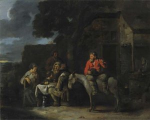 Peasants Outside An Inn by Sebastien Bourdon Oil Painting