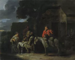 Peasants Outside An Inn by Sebastien Bourdon - Oil Painting Reproduction