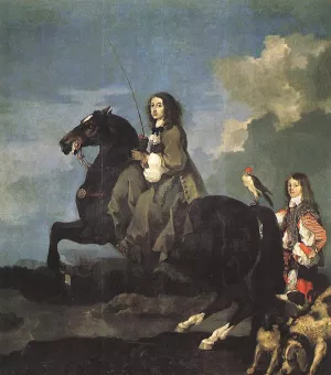 Queen Christina of Sweden on Horseback by Sebastien Bourdon - Oil Painting Reproduction