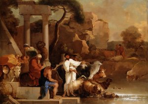 The Departure of Jacob by Sebastien Bourdon Oil Painting