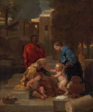 The Holy Family With Saint Elizabeth And The Infant Saint John The Baptist by Sebastien Bourdon Oil Painting