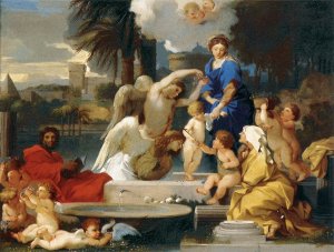 The Holy Family with St Elizabeth and the Infant St John the Baptist by Sebastien Bourdon Oil Painting