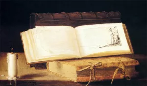Books and a Candle by Sebastien Stoskopff - Oil Painting Reproduction