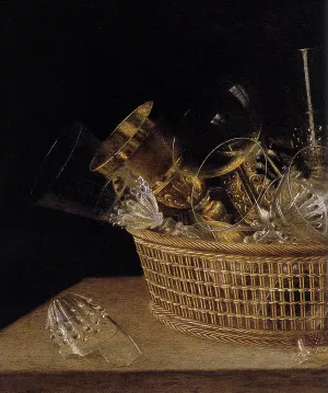 Still-Life of Glasses in a Basket Detail by Sebastien Stoskopff - Oil Painting Reproduction