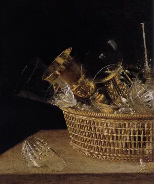 Still-Life of Glasses in a Basket Detail Oil painting by Sebastien Stoskopff
