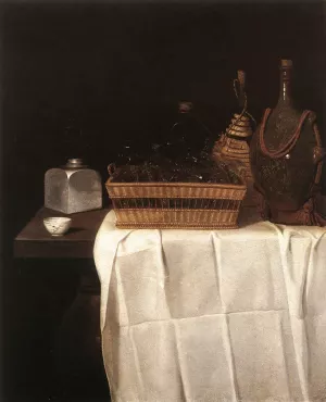 Still-Life with Glasses and Bottles by Sebastien Stoskopff - Oil Painting Reproduction