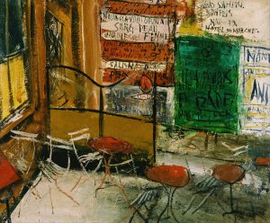 Cafe Terrace with Posters by Saeki Yuzo Oil Painting