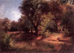 Forest Scene with River by Sandor Brodszky - Oil Painting Reproduction