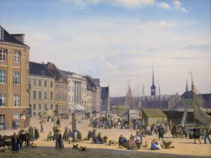 Hojbro Plads, a Market Place in Copenhagen by Sally Henriques Oil Painting