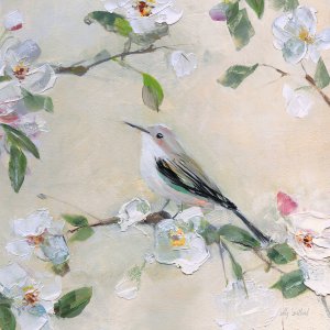 Blushing Birds and Blooms III by Sally Swatland Oil Painting