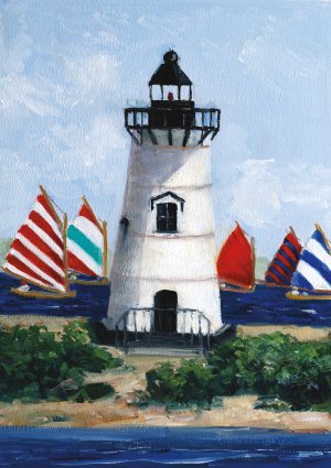 Brandt Point Lighthouse by Sally Swatland Oil Painting
