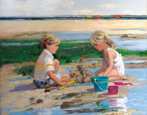 Building Sand Castles by Sally Swatland Oil Painting