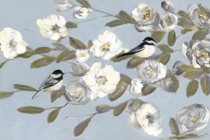 Chickadees and Blossoms I by Sally Swatland Oil Painting