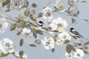 Chickadees and Blossoms II by Sally Swatland Oil Painting