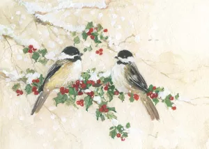 Chickadees and Holly Oil Painting by Sally Swatland - Bestsellers