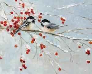 Chickadees In Winter by Sally Swatland Oil Painting
