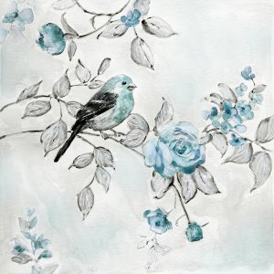Finch and Spring Rose Climbers I by Sally Swatland Oil Painting