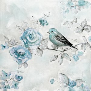 Finch and Spring Rose Climbers III by Sally Swatland Oil Painting