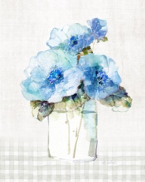 Gingham Blue Flowers II by Sally Swatland Oil Painting