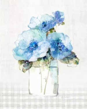 Gingham Blue Flowers II by Sally Swatland Oil Painting