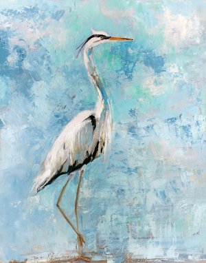 Hazy Morning Heron I by Sally Swatland Oil Painting